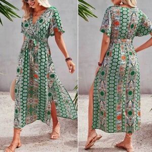 New Boho floral print butterfly sleeve maxi dress